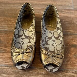 Coach Women's Metallic Gold Peep Toe Flats